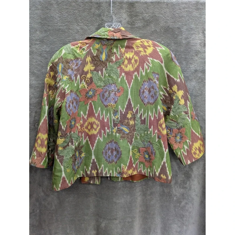 Womens‎ Open Blazer Medium Ikat Artsy Statement Eclectic Grandma Maximalist Boho